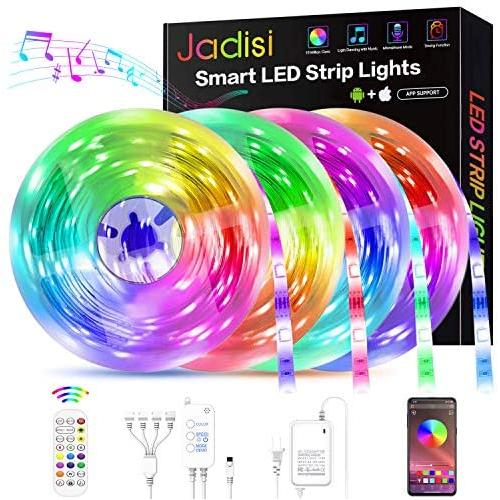 Led Strip Lights, Jadisi 65.6ft Music Sync RGB Lights Strip, SMD5050 Color Changing with Bluetooth Controller + 24 Key Remote Control LED Lights for Bedroom, Bar, Party, Home Decoration(4X16.4ft)