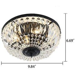 BAYCHEER Round Shaped Clear Crystal Ceiling Lghting Ftures with 3 Lghts Retro Art Dcoration Flush Mount Ceiling Light for Hallway Dining Living Room Kitchen Boudoir 9.84inch(Black)