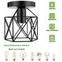 Lakumu 4 Pack Industrial Semi Flush Mount Ceiling Light Fixtures, E26 Retro Vintage Farmhouse Ceiling Cage Lights, Black Metal Rustic Ceiling Lamp for Hallway Stairway Entryway Kitchen Bedroom Balcony