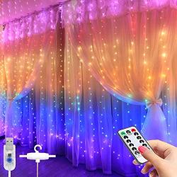 LED Window Curtain String Light -3MX2.8M 280 LED 8 Modes Fairy Lights with Hook Remote Control USB Powered Waterproof Copper Wire Decor Lights for Christmas Bedroom Party Wedding (Multicolor)