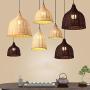 ANYE 1-Light Creative Retro Style E26 Lamp Holder Rattan Lampshade 20ft Black Cord Plug-in UL On/Off Dimmer Switch Pendant Light for Dining Room Cafe Restaurant Bulbs Not Included