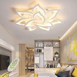 JIAODIE LED Dimmable Ceiling Light Modern Flower Shape Ceiling Lamp Fixture Living Room Bedroom Childrens Room Flush Hanging Lamp Metal Acrylic Petal Ceiling Chandelier Lighting,10 Heads/ ø33.5″/88w