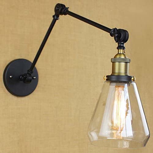 BAYCHEER Industrial Vintage Style Adjustable 2 Swing arms Wall Sconce Wall Light Lamp Fixtures with Clear Glass Shade Bedroom Reading Room Restaurant LOFT use E26 Bulb1 Light