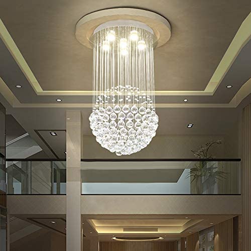 Horisun Modern Chandelier K9 Crystal Raindrop Chandelier Flush Mount Ceiling Light Fixture Gorgeous Pendant Lamp for Dining Room, Living Room, Hallway, Romantic Deco, H32 X D18