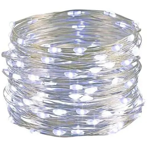 Twinkle Star 33FT 100 LED Silver Wire String Lights Fairy String Lights Battery Operated LED String Lights for Christmas Wedding Party Home Holiday Decoration, White