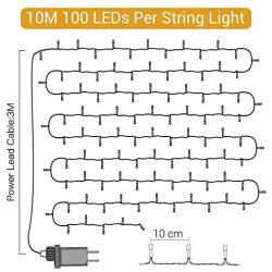 Elegear Led Christmas String Lights, 33FT 100LEDs Decorative Indoor/Outdoor 8 Mode Ultra Bright Twinkle Fairy Lights for Christmas Tree, Bedroom, Garden, Party, Wedding- Warm White, UL588 Approved