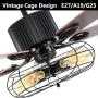 Retro Industrial Ceiling Fan Light 52 Inch 5-Lights E27 Fixture for Restaurant Living Room Bedroom Create Iron Cage Rustic Style (52'' Retro Industrial) (Retro Industria Cage)