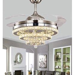 Sweety House 42''Luxury Crystal Ceiling Fan Chandelier with Remote Control LED Lights and Three-Speed Stealth Fan Blade Silent Motor Lighting Chandelier (42 inches-Style 1) (42''Modern Crystal)