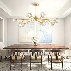 SILJOY Mid-Century Sputnik Chandeliers DNA Chandelier Creative Gold Globe Chandelier Dimmable with 15 Light for Living Room Dining Room