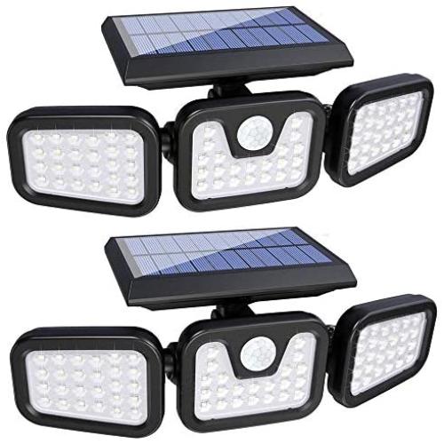 Solar Lights Outdoor,3 Head Motion Sensor Lights Solar Powered, 74 LED Security Floods Light IP65 Waterproof 270°Wide Angle Illumination Spotlights for Garden, Patio,Yard,Porch,Garage Pathway(2 Pack)