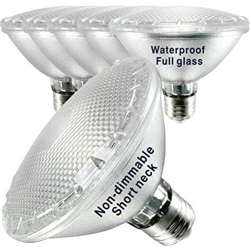 PAR30 Short Neck LED Bulbs,Daylight 5000K,6-Pack,Indoor/Outdoor Lighting,Waterproof,Non-Dimmable,Full Glass LED PAR30 Flood Light 12W(60W-100W Halogen Equivalent),Bright White Light,120V,E26