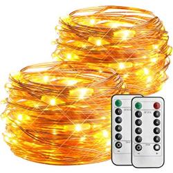 esLife Fairy Lights for Bedroom, 2 Pack 16ft 50 LED Battery Operated Fairy Lights Waterproof Twinkle Light with Remote for Outdoor Indoor, Parties Wedding Xmas Festival (8 Modes, Timer, Warm White)