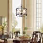 LHLYCLX 3 - Light Lantern Geometric Chandelier, Farmhouse Drum Pendant Lighting Fixtures (Black)