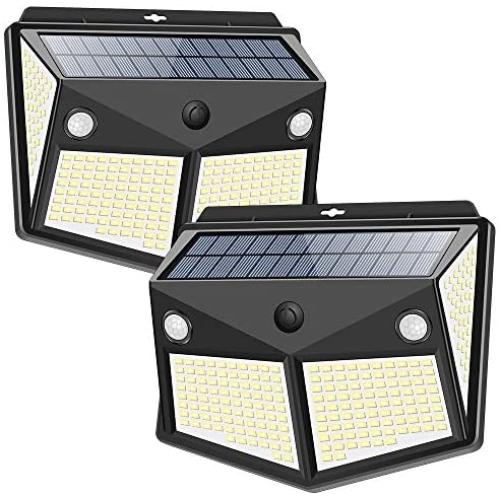 Solar Lights Outdoor 260LED, Wireless Double Solar Motion Sensor Lights with 300 Degrees Sensor Angle, IP65 Waterproof Solar Security Light for Garden Pathway Yard Fence Garage Deck (2 Pack)