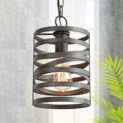 LNC Pendant Lighting for Kitchen Island, Rustic Farmhouse Pendant Light for Dining Room with Dark Silver Painted Finish, W 7'' x H 12''