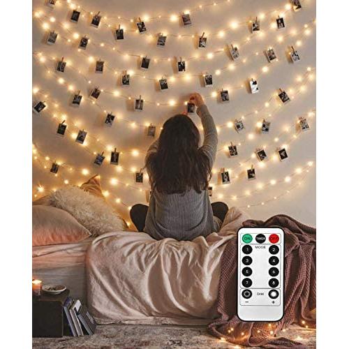 8 Modes 40 LED Photo Clip String Lights with Remote, Indoor Fairy String Lights for Hanging Photos Pictures Cards, Ideal Gift for Bedroom Decoration (USB Powered 40 LED)