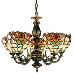 Tiffany Style Chandelier, Baroque Stained Glass Shade Multi-Head Ceiling Light, Living Room Bedroom Bar Decoration LED Pendant Light，E27，MAX40W (Size : 5 Heads)