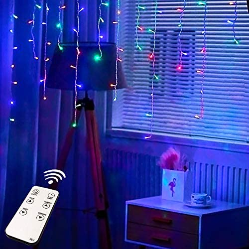 JMEXSUSS 200 LED Icicle Lights with Remote Control, 8 Modes Waterproof Icicle Christmas Lights, Indoor Outdoor Icicle Lights Multiclor for Xmas Roof Wedding Party Wedding Holiday Decorations