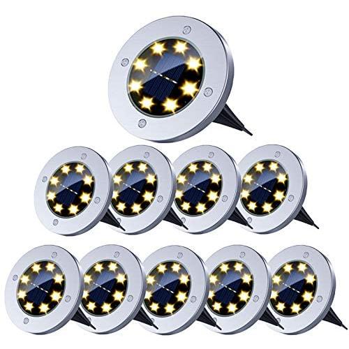 Solar Ground Lights,8 LED Solar Garden Lights Outdoor Waterproof In-Ground Lights Landscape Lights for Patio Pathway Lawn Driveway Walkway (10 Packs Warm White)