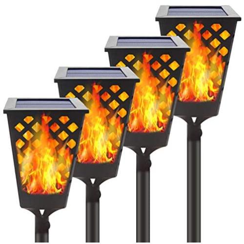 4PK Upgraded 51LEDs Solar Torch Lights Outdoor Christmas Lights, Vivid Dancing Flickering Flames, Dusk to Dawn Auto On/Off. Waterproof Landscape Lighting for Garden Pathway Patio