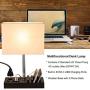 Briever USB Table Lamp, Multi-Functional Bedside Desk Lamp with 2 AC Outlets, 3 USB Charging Ports and Wooden Phone Stand Organizer, Ideal Nightstand Lamp for Bedroom, Guest Room, Office