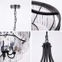 Wellmet Modern Crystal Chandelier, Contemporary 5 Light Wide Drum Hanging Pendant Chandelier with Prism Drop Shades, Farmhouse Ceiling Light Fixture for Kitchen, Dining Living Room, Bedroom, 20''W