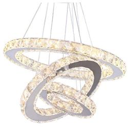 TongLan Modern Chandelier Lighting 23.6 x 15.7 x 7.9 inches LED Ceiling Fixtures 3 Rings Adjustable Stainless Steel Contemporary Crystal Light for Foyer Bedroom (Warm White)