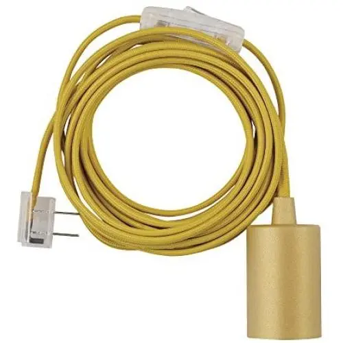 Globe Electric 69998 Emile 1-Light Plug-In Exposed Pendant, 15-ft Yellow Cloth Cord, In-Line On/Off Rocker Switch, Mellow Socket, 180''