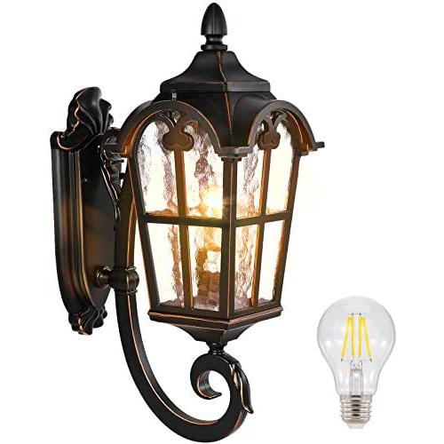 PARTPHONER Outdoor Indoor Light Fixtures Wall Mount Black Roman, Waterproof Outside Porch Light Wall Sconce Lighting, Exterior Wall Lantern with Water Glass for Garage, Porch, Doorway (Bulb Included)