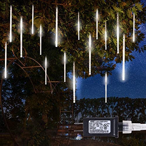 Meteor Shower Lights Falling Rain Lights, Icicle Falling Christmas Lights Outdoor Raindrop Lights, 8-Tube 144-LED for Holidays, Halloween, Christmas, Parties, Weddings, Decoration (White)