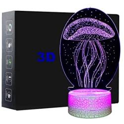 3D Illusion Lamp Animals Jellyfish Night Light Touch Table Desk Lamps 7 Color Changing LED Lights Animal Figure Table Lamp Childrenroom Theme Decoration and Kiddie Family Holiday Gift