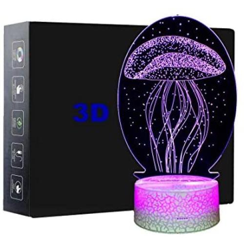 3D Illusion Lamp Animals Jellyfish Night Light Touch Table Desk Lamps 7 Color Changing LED Lights Animal Figure Table Lamp Childrenroom Theme Decoration and Kiddie Family Holiday Gift