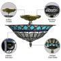 LITFAD Tiffany Stained Glass Style Ceiling Lamp Blue Diamond Pattern 12 Inch Flush Mount Ceiling Light LED 2 Lights Pendant Lighting for Dining Room Bedroom Corridor