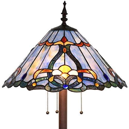 Bieye L10687 Baroque Tiffany Style Stained Glass Floor Lamp with 18 Inch Wide Blue Shade for Reading Working Bedroom Living Room, 3 Lights, 63 inch Tall