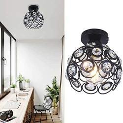 FRIXCHUR Hallway Ceiling Light Mini Crystal Chandelier Semi Flush Mount Ceiling Light Close To Ceiling Lighting Bedroom Kitchen Living Room Modern Pendant Lighting Fixture,E26 Base,Black