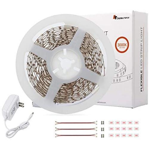 LED Strip Lights Warm White, CT CAPETRONIX 16.4ft 12V LED Night Lights Strip Kit for Bedroom, 3000K 300 LEDs Flexible Tape Lights for Home, Room, Ceiling, TV Back, Display Case, Closet, Shelves, DIY