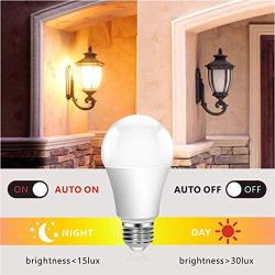 Outdoor Dusk to Dawn LED Light Bulb (No Timer Required), Automatic On/Off Light Sensor Bulb, Built-in Photocell Detector, E26 A19 120V 6000K for Porch, Boundary, Garage, Entrance,9W 4 Pack by Boxlood