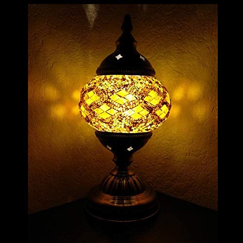 Handcrafted Turkish Mosaic Glass Table Lamp|Great Home Decor for Living Room, Bed Room, Game Room, Media Room| Also Great for Dorm Room, Bar & Night Clubs (Orange 2)