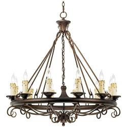 Rodeo Bronze Large Wagon Wheel Chandelier 36'' Wide Rustic Country Cottage 12-Light Fixture for Dining Room House Foyer Kitchen Island Entryway Bedroom Living Room - Franklin Iron Works