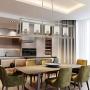 VINLUZ Indoor Linear 5 Light Kitchen Island Chandelier in Brushed Nickel Finish with Clear Glass Shade Cage Metal Frame Pendant Lighting for Living Room Bedroom