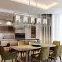 VINLUZ Indoor Linear 5 Light Kitchen Island Chandelier in Brushed Nickel Finish with Clear Glass Shade Cage Metal Frame Pendant Lighting for Living Room Bedroom