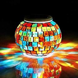 Solar Jar Glass Ball Table Light, Color Changing Solar Powered Crackle Glass Ball Led Garden Lights,Waterproof Led Night Light for Bedroom Yard Patio Halloween Christmas Decor (Multi-Colored Mosaic)