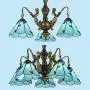 KWOKING Lighting Tiffany Hanging Lamp Mermaid Design 3 Lights Vintage-Style Chandelier Light with Stained Glass Lampshade 23'' Width Dining Room Light in Blue