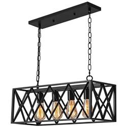 Industrial Kitchen Island Pendant Lighting, Pynsseu Rectangular Vintage Rustic 4-Light Hanging Pendant Light Fixtures for Kitchen Farmhouse, Bar, Dinning Room