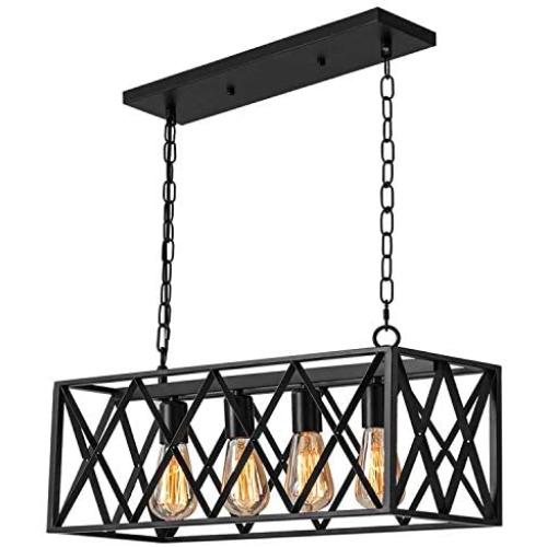 Industrial Kitchen Island Pendant Lighting, Pynsseu Rectangular Vintage Rustic 4-Light Hanging Pendant Light Fixtures for Kitchen Farmhouse, Bar, Dinning Room