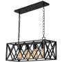 Industrial Kitchen Island Pendant Lighting, Pynsseu Rectangular Vintage Rustic 4-Light Hanging Pendant Light Fixtures for Kitchen Farmhouse, Bar, Dinning Room