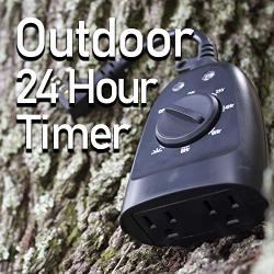 Outdoor Timer Power Outlet - 24 Hour Mountable Heavy Duty Weather Proof Grounded Timer Automatic Day Time/Night Time Activation Setting for Christmas Lights & More, 2x Outlets, 6 Inch Cord 125VAC/60Hz