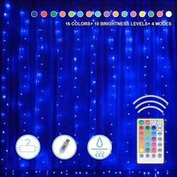 16 Colors Changing Window Curtain Lights, 200LEDs 9.84 Ft Waterfall Lights with Remote to Set 4 Lighting Modes & Timer Room Lights Decor for Bedroom Wall Christmas Wedding Party Outdoor Indoor