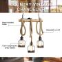 PAFEE Wooden Chandelier Retro Rustic Kitchen Island Lighting Pendant Light, Industrial Ceiling Light E26 Base Edison Metal Caged Vintage, Living Dining Room Bar Hotel (3 Lights)