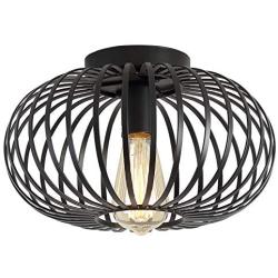 Modern Black Flush Mount Light Fixture Industrial Metal Cage Semi Flush Mount Ceiling Light for Hallway Living Room Kitchen Entryway Farmhouse